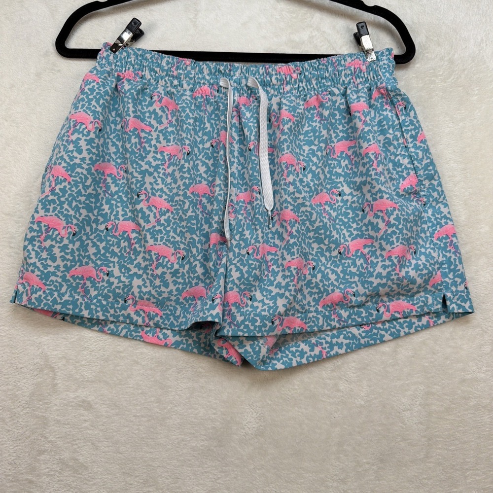 Chubbies Swim Trunks‎ Flamingo Print Men's Medium Blue Pink Beach Vacation